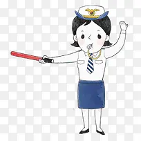 手绘女交警
