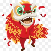 扁平风格舞狮活动彩纸