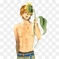 卡通立绘裸体男孩向日葵