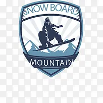 手绘雪山滑雪的人标签