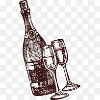 黑色手绘红酒