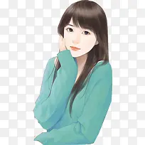 手扶下巴安静思考美女
