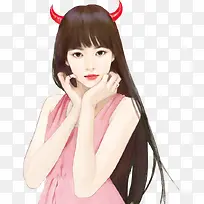 手绘恶魔角小美女