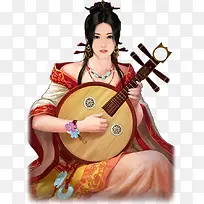 古风弹琴的少女手绘