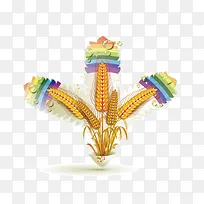 麦子 丰收 彩虹色 装饰图案 