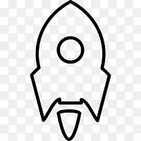 火箭船变小的白色圆形轮廓图标