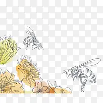 手绘花朵和蜜蜂