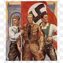 纳粹三位男子与纳粹旗