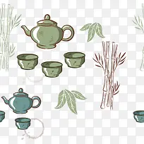 矢量竹子和茶具
