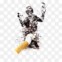 黑色创意吸烟有害健康插画免抠