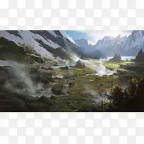 山谷雪山草原立绘高清