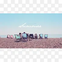 沙滩上的躺椅素材海报背景