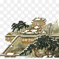 山间庭院中国设色画