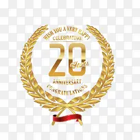 金色20周年纪念标签矢量图