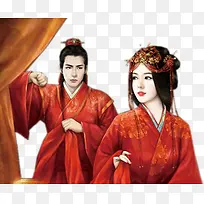 古风红衣男女图片