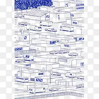 蓝色线条城市