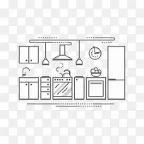 扁平单色厨房室内设计矢量插图