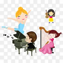 钢琴舞蹈艺术表演卡通孩子