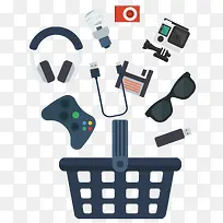 电子产品和购物篮矢量图