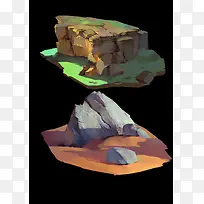手绘岩石黑色背景插画