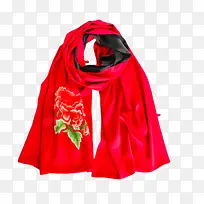 织锦楼刺绣红色大披肩长款丝巾