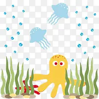 手绘海底水藻