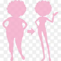 粉红色女人减肥前后