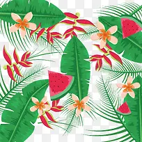 热带植物花框西瓜装饰图案