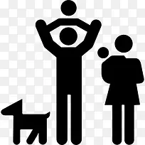 家庭组的父亲和母亲两个孩子和一只狗图标