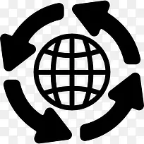 全球分布的网格符号与箭头圈图标