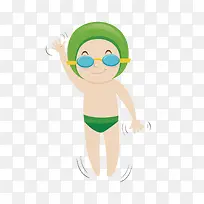 绿帽子游泳少年卡通插画