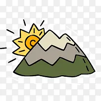 手绘太阳在山峰后面插图矢量图