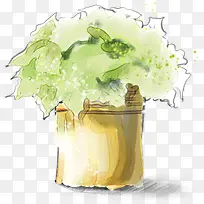 手绘绿色室内植物装饰