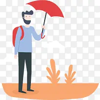 秋季下雨打伞的人