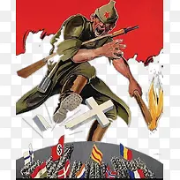 各国军队与纵火的苏联士兵