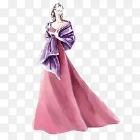 紫色披肩红色礼服设计图