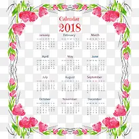 粉红色玫瑰花藤边框日历