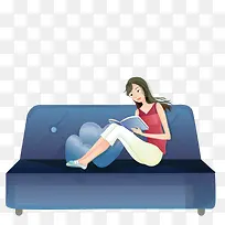在沙发上看书的美女