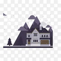 小木屋晚上卡通