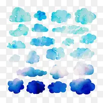 蓝色水彩云朵