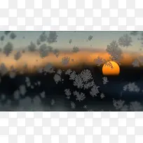 日落玻璃上的冰花海报背景