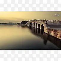 日落复古石桥海报背景