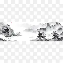 中式手绘水墨山水海报背景