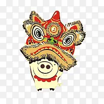 卡通中国风小猪带舞狮狮头