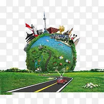 国内地标地球道路高清免抠素材