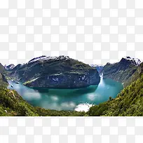 挪威峡湾山水植被风景图