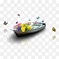 蝴蝶围绕的小船