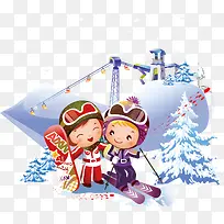 滑雪儿童冬季旅游素材