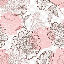 手绘粉色花朵叶子