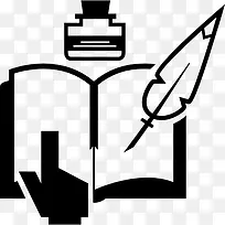 阅读和写作一本书用墨和一根羽毛图标